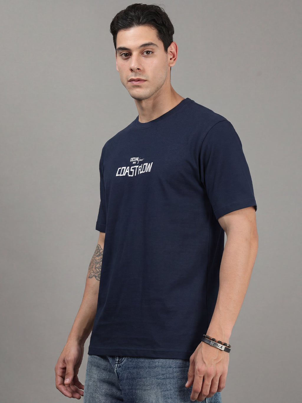 ARDEUR Men Printed Relaxed Fit Drop Shoulder T-Shirt - Navy