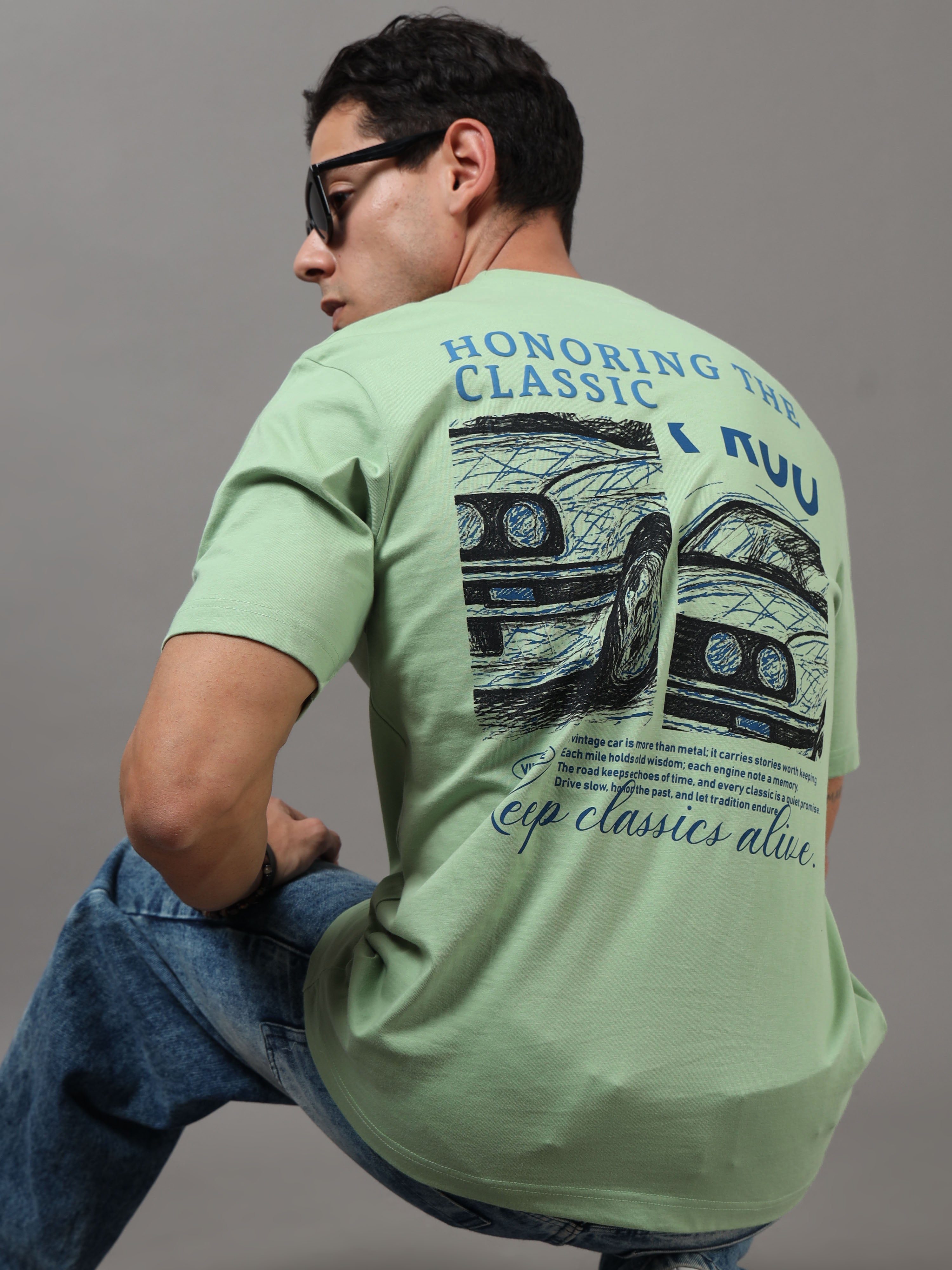 ARDEUR Men Graphic Printed Relaxed Fit Drop Shoulder T-Shirt - Light Green