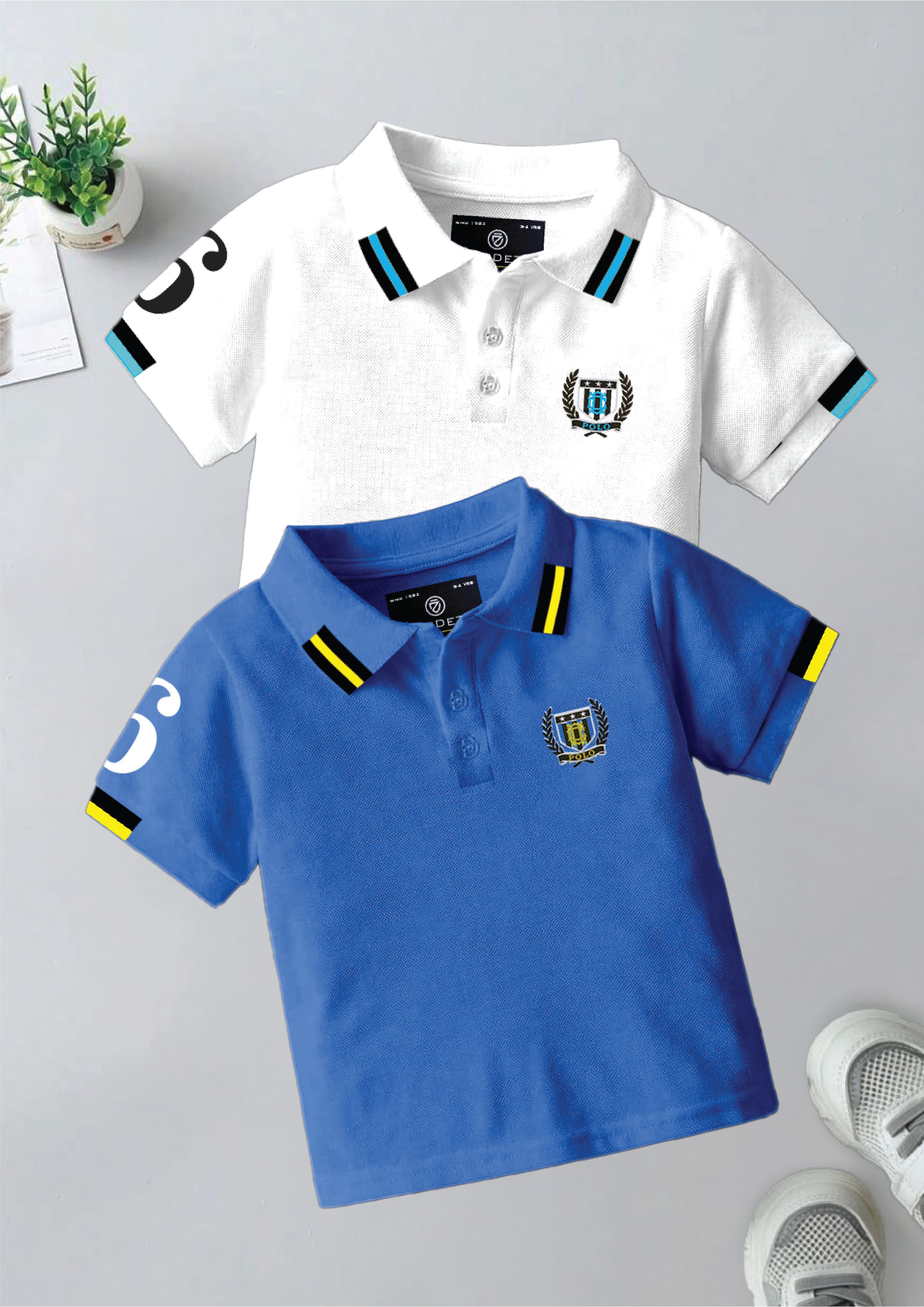 CODEZ Boys Pack Of 2 Self Design Embroidered Polo Tshirts