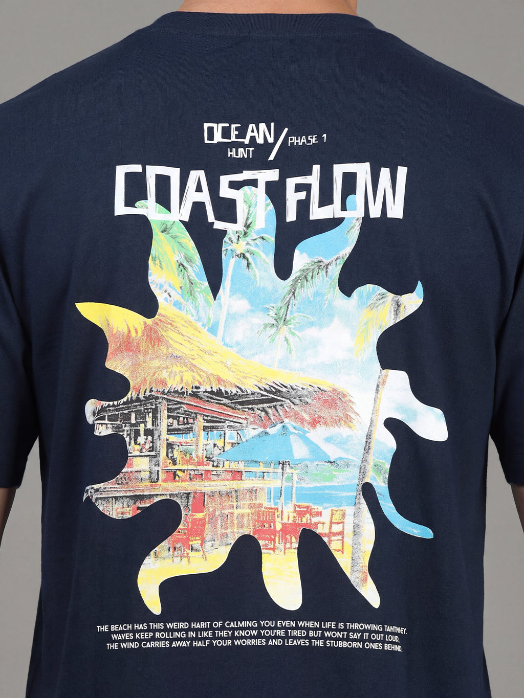 ARDEUR Men Printed Relaxed Fit Drop Shoulder T-Shirt - Navy