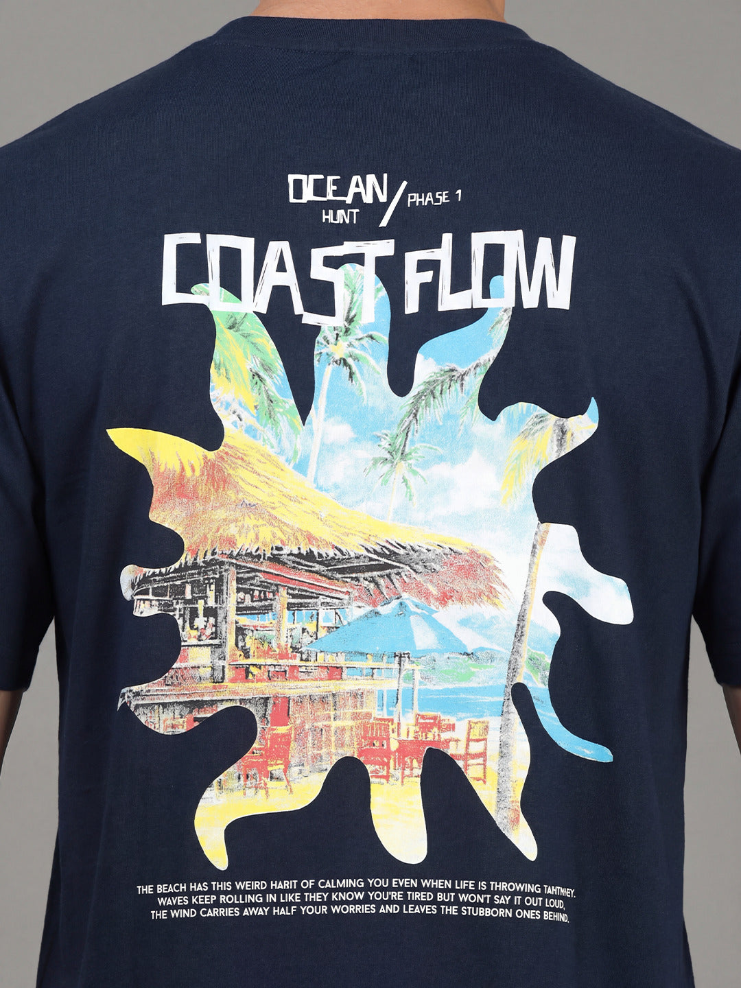 ARDEUR Men Printed Relaxed Fit Drop Shoulder T-Shirt - Navy