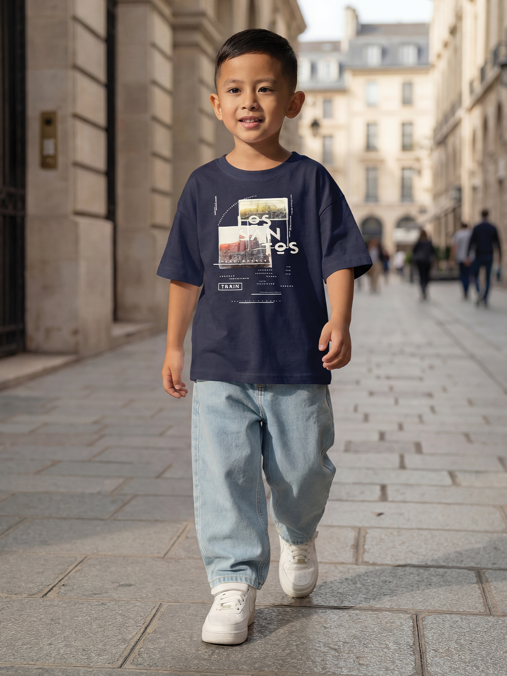 CODEZ Boys Navy-2 Graphic Print Relaxed Fit Drop Shoulder T-Shirt