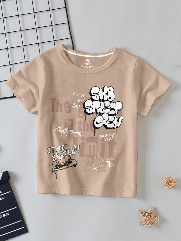 CODEZ Boys Chocolate Round Neck Printed Tshirts