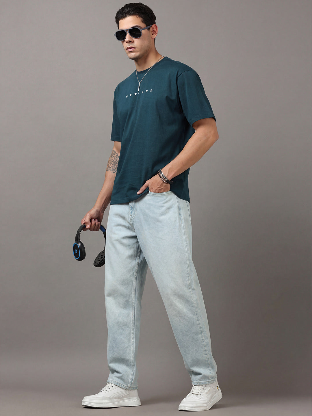 ARDEUR Men Printed Relaxed Fit Drop Shoulder T-Shirt - Bottle Green-4