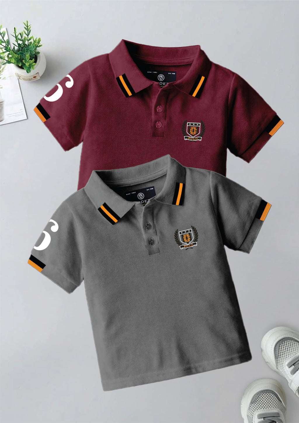 CODEZ Boys Pack Of 2 Self Design Embroidered Polo Tshirts