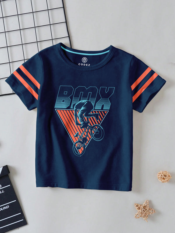 CODEZ Boys Navy Round Neck Printed Tshirts
