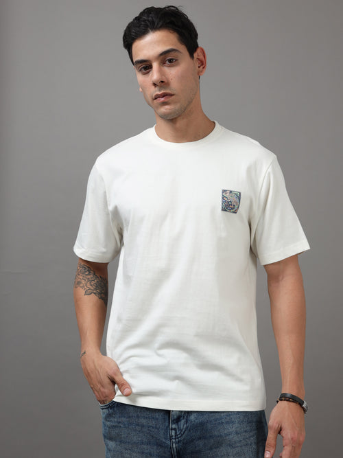 ARDEUR Men Graphic Printed Relaxed Fit Drop Shoulder T-Shirt - Off White