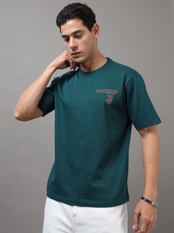 ARDEUR Men Printed Relaxed Fit Drop Shoulder T-Shirt - Bottle Green-2
