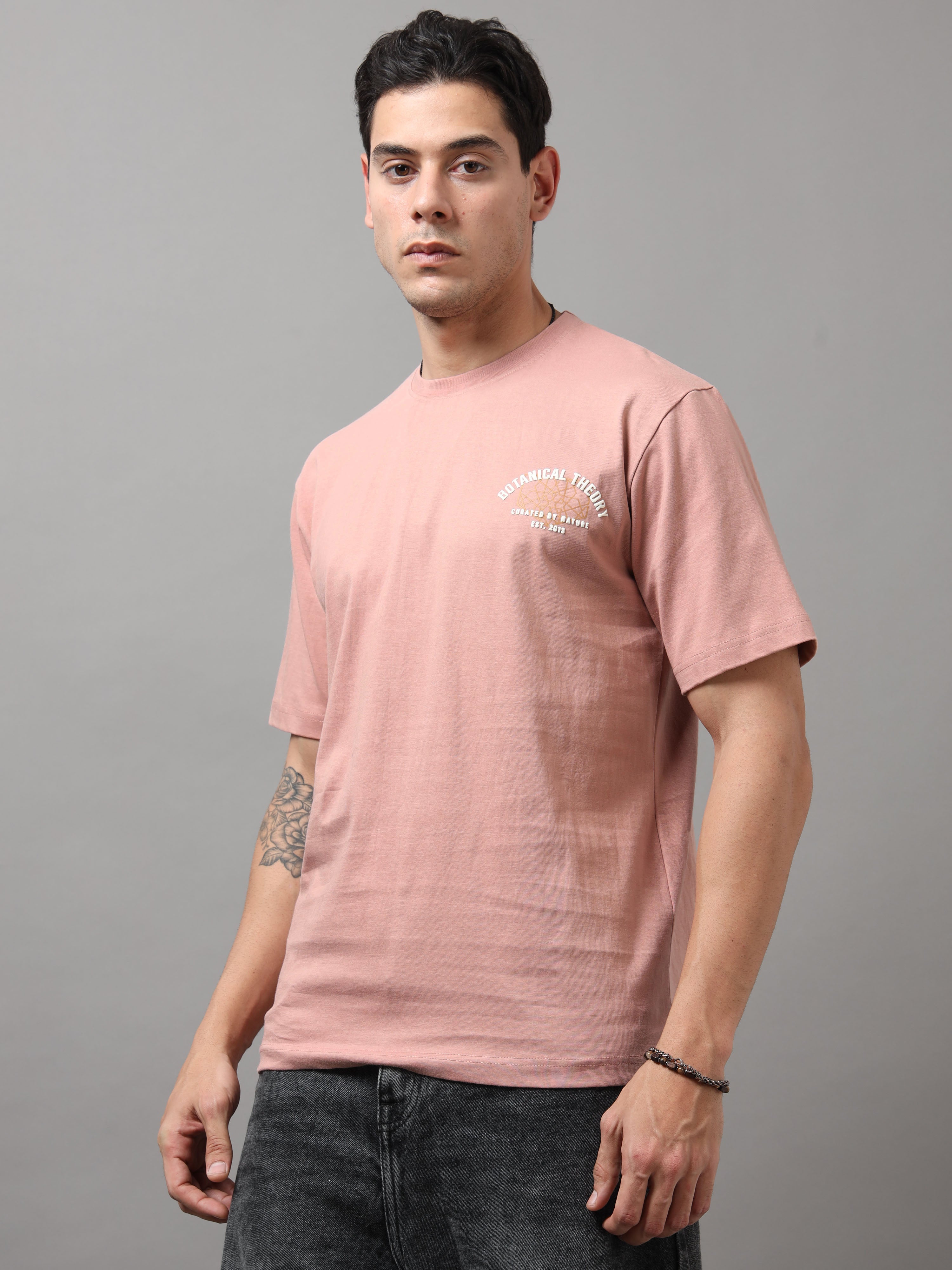 ARDEUR Men Graphic Printed Relaxed Fit Drop Shoulder T-Shirt - Pop Pink