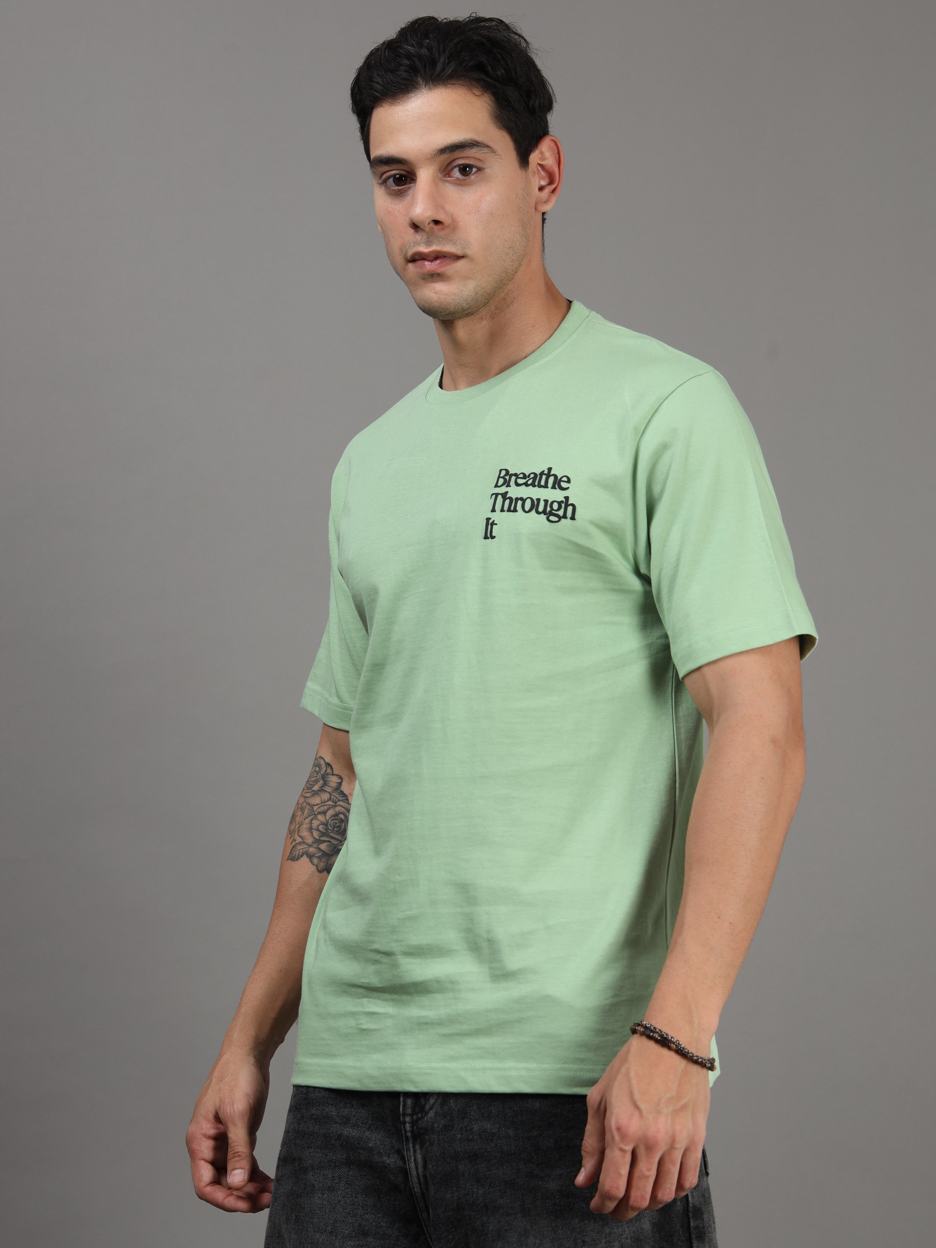 ARDEUR Men Graphic Printed Relaxed Fit Drop Shoulder T-Shirt - Light Green-2