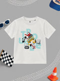 CODEZ Boys White Pure Cotton Trouble Vehicles Graphic Relaxed Fit T-Shirt