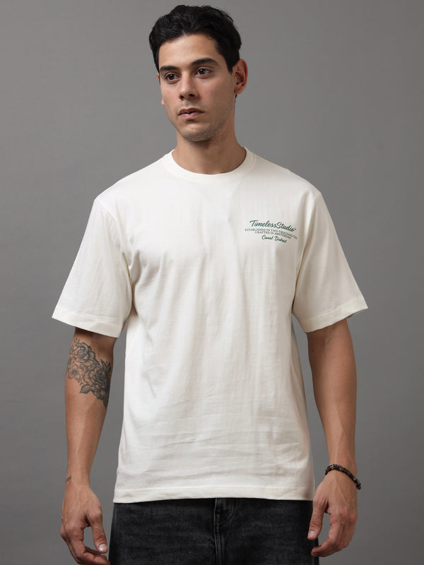 ARDEUR Men Graphic Printed Relaxed Fit Drop Shoulder T-Shirt - Off White-3