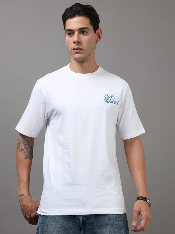 ARDEUR Men Printed Relaxed Fit Drop Shoulder T-Shirt - White
