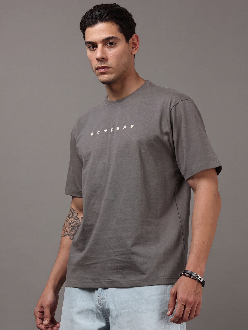 ARDEUR Men Printed Relaxed Fit Drop Shoulder T-Shirt - Grey-2