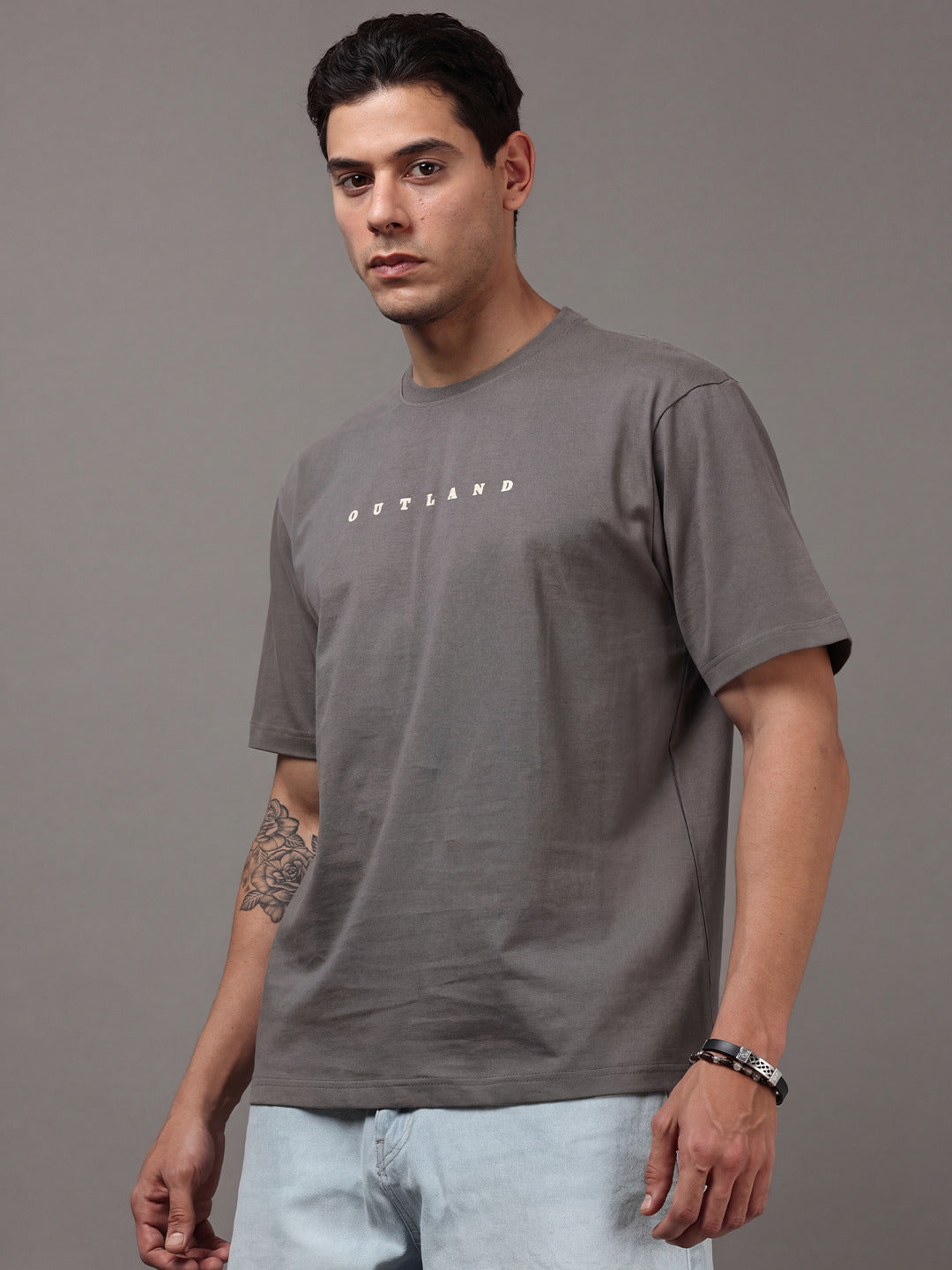 ARDEUR Men Printed Relaxed Fit Drop Shoulder T-Shirt - Grey-2