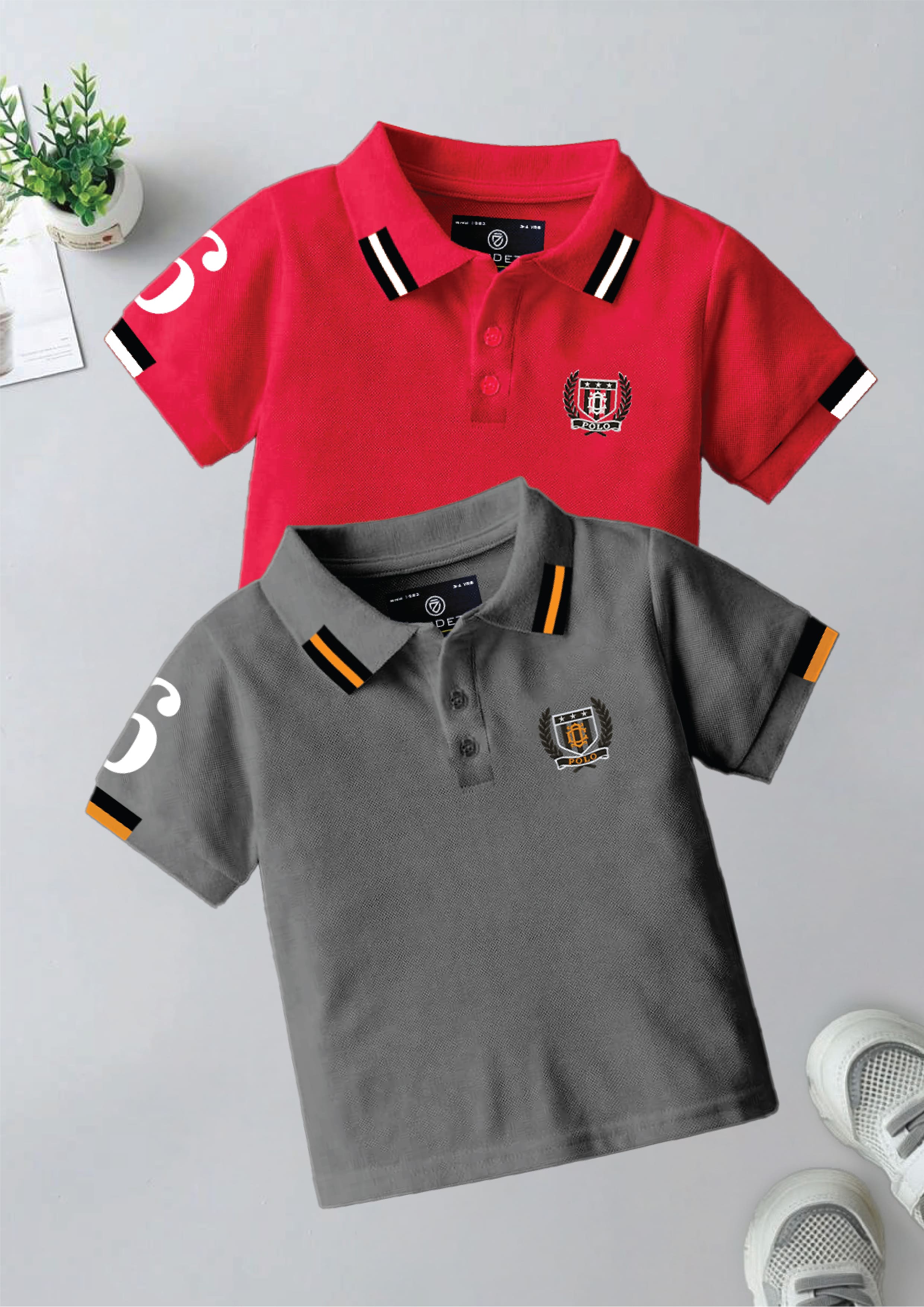 CODEZ Boys Pack Of 2 Self Design Embroidered Polo Tshirts