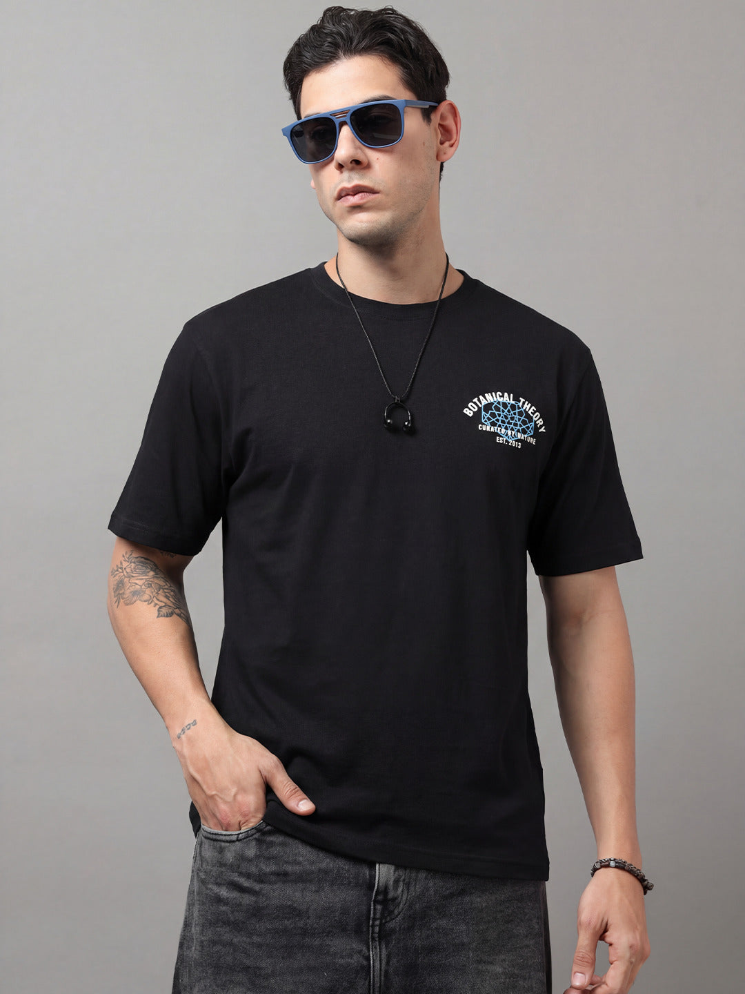 ARDEUR Men Graphic Printed Relaxed Fit Drop Shoulder T-Shirt - Black-2