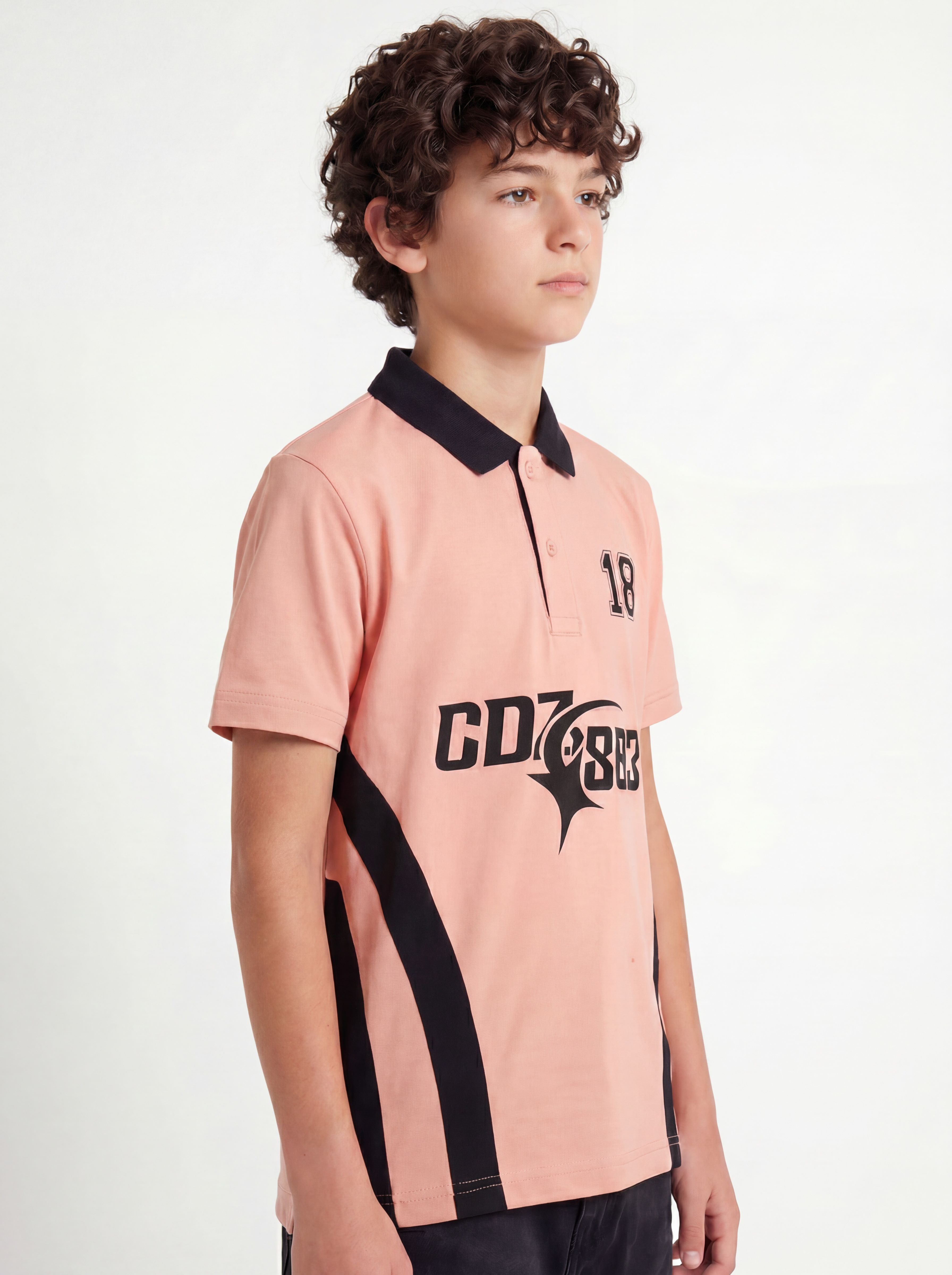 CODEZ Boys Pop Pink Polo Neck Printed Relaxed Fit T-Shirt