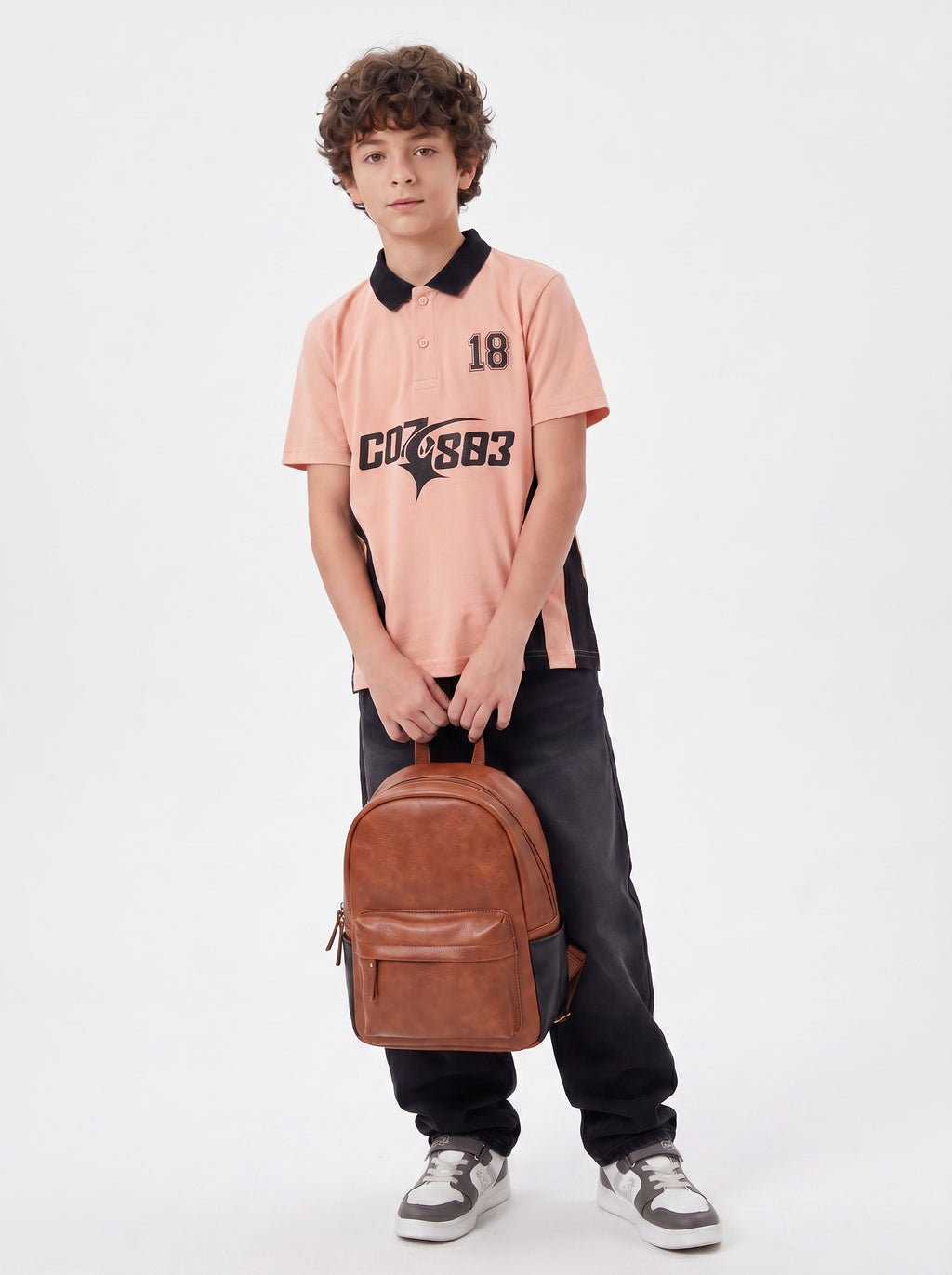 CODEZ Boys Pop Pink Polo Neck Printed Relaxed Fit T-Shirt