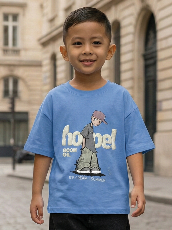 CODEZ Boys Light Blue Graphic Print Relaxed Fit Drop Shoulder T-Shirt