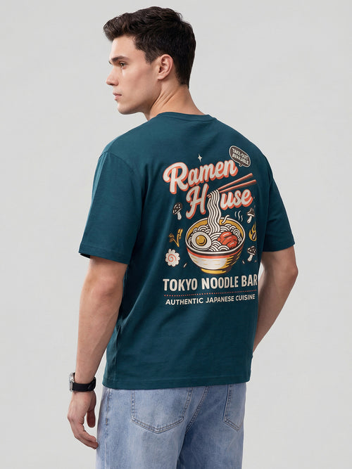 ARDEUR Men Graphic Printed Relaxed Fit Drop Shoulder T-Shirt - Bottle Green