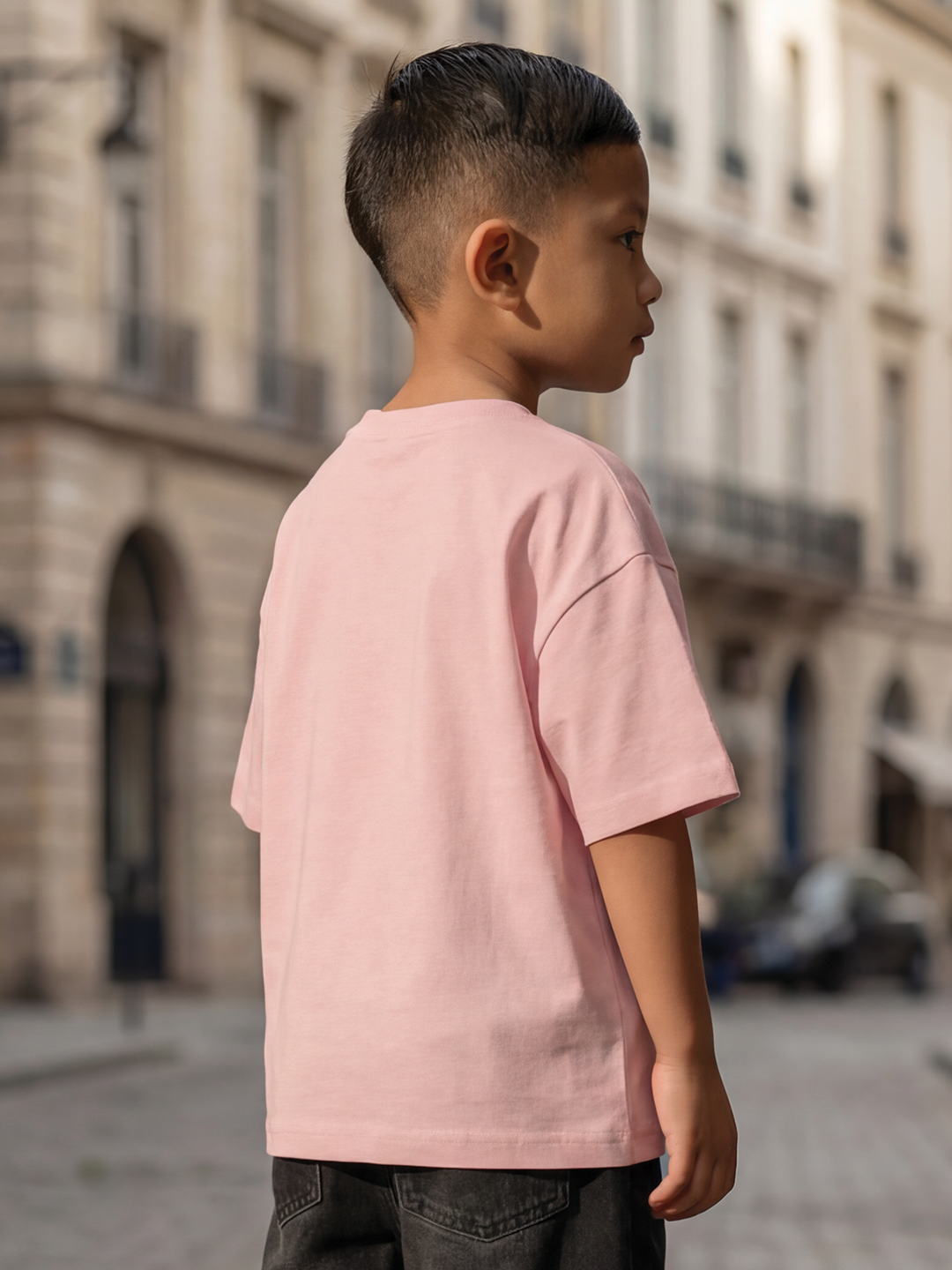 CODEZ Boys Peach Graphic Print Relaxed Fit Drop Shoulder T-Shirt