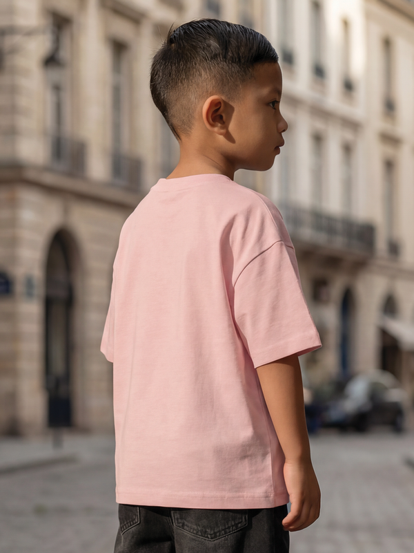 CODEZ Boys Peach Graphic Print Relaxed Fit Drop Shoulder T-Shirt