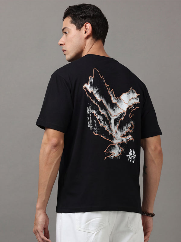 ARDEUR Men Printed Relaxed Fit Drop Shoulder T-Shirt - Black-2