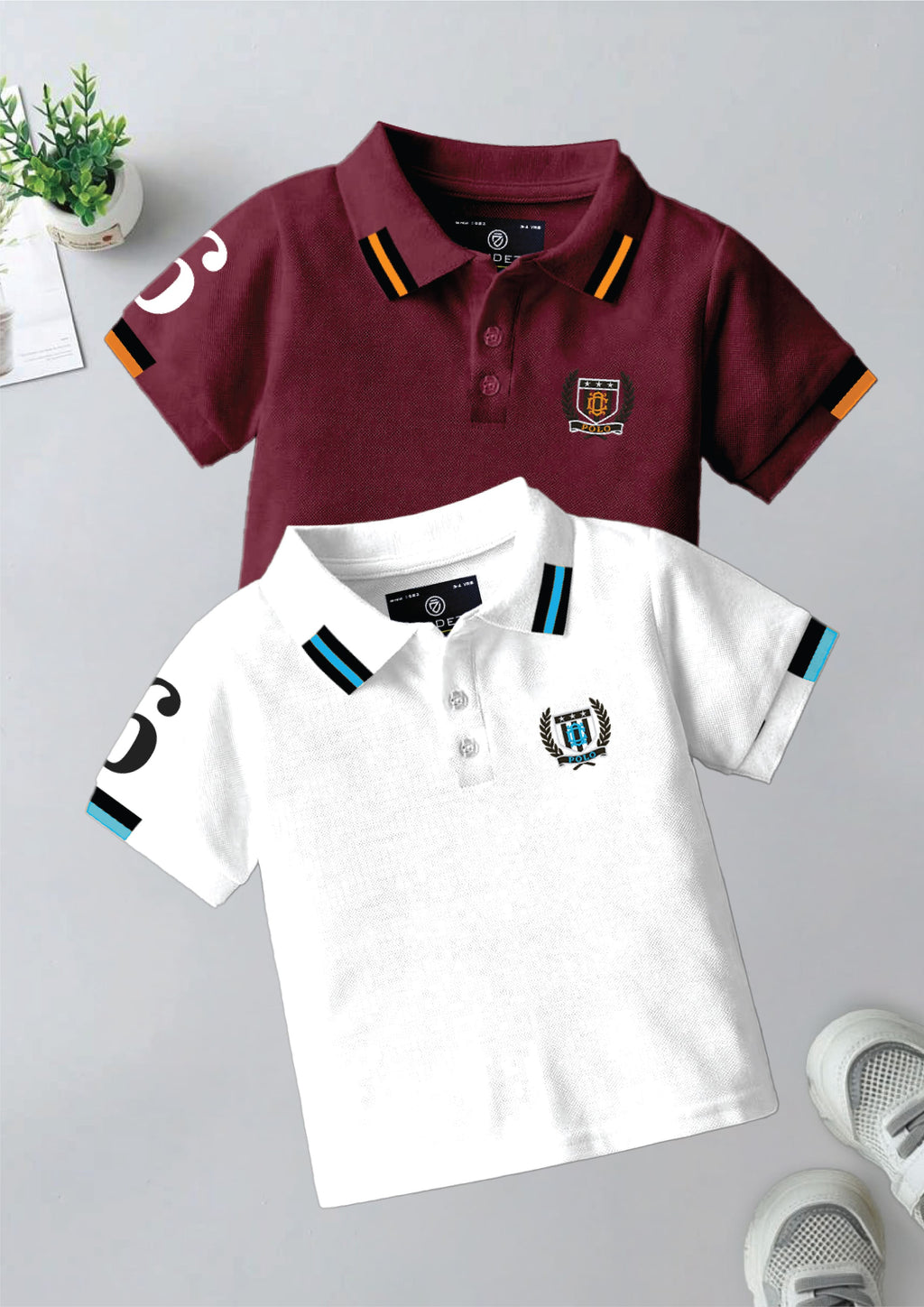 CODEZ Boys Pack Of 2 Self Design Embroidered Polo Tshirts