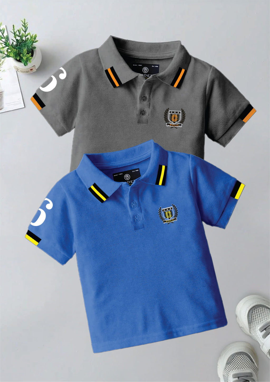 CODEZ Boys Pack Of 2 Self Design Embroidered Polo Tshirts