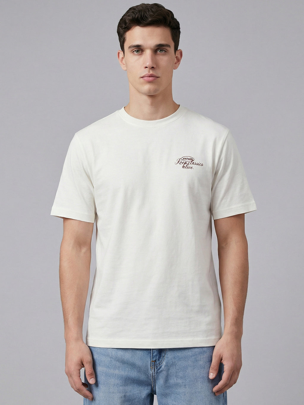 ARDEUR Men Graphic Printed Relaxed Fit Drop Shoulder T-Shirt - Off White-2