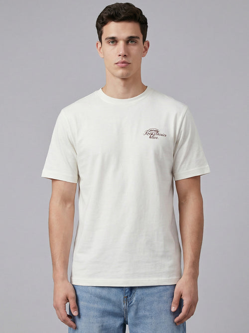 ARDEUR Men Graphic Printed Relaxed Fit Drop Shoulder T-Shirt - Off White-2