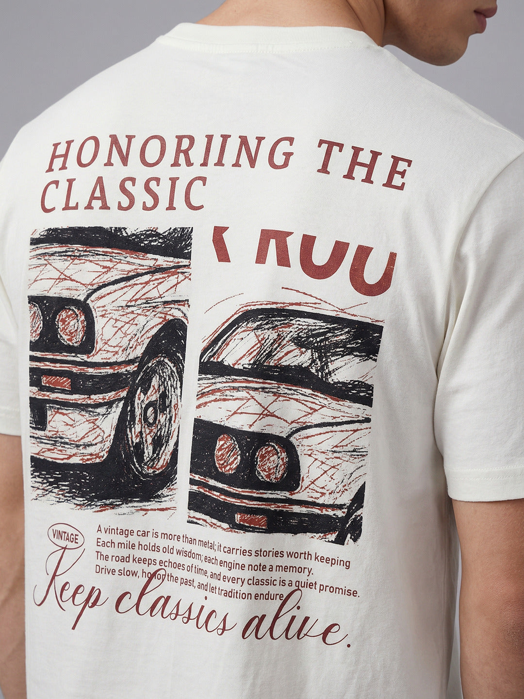 ARDEUR Men Graphic Printed Relaxed Fit Drop Shoulder T-Shirt - Off White-2