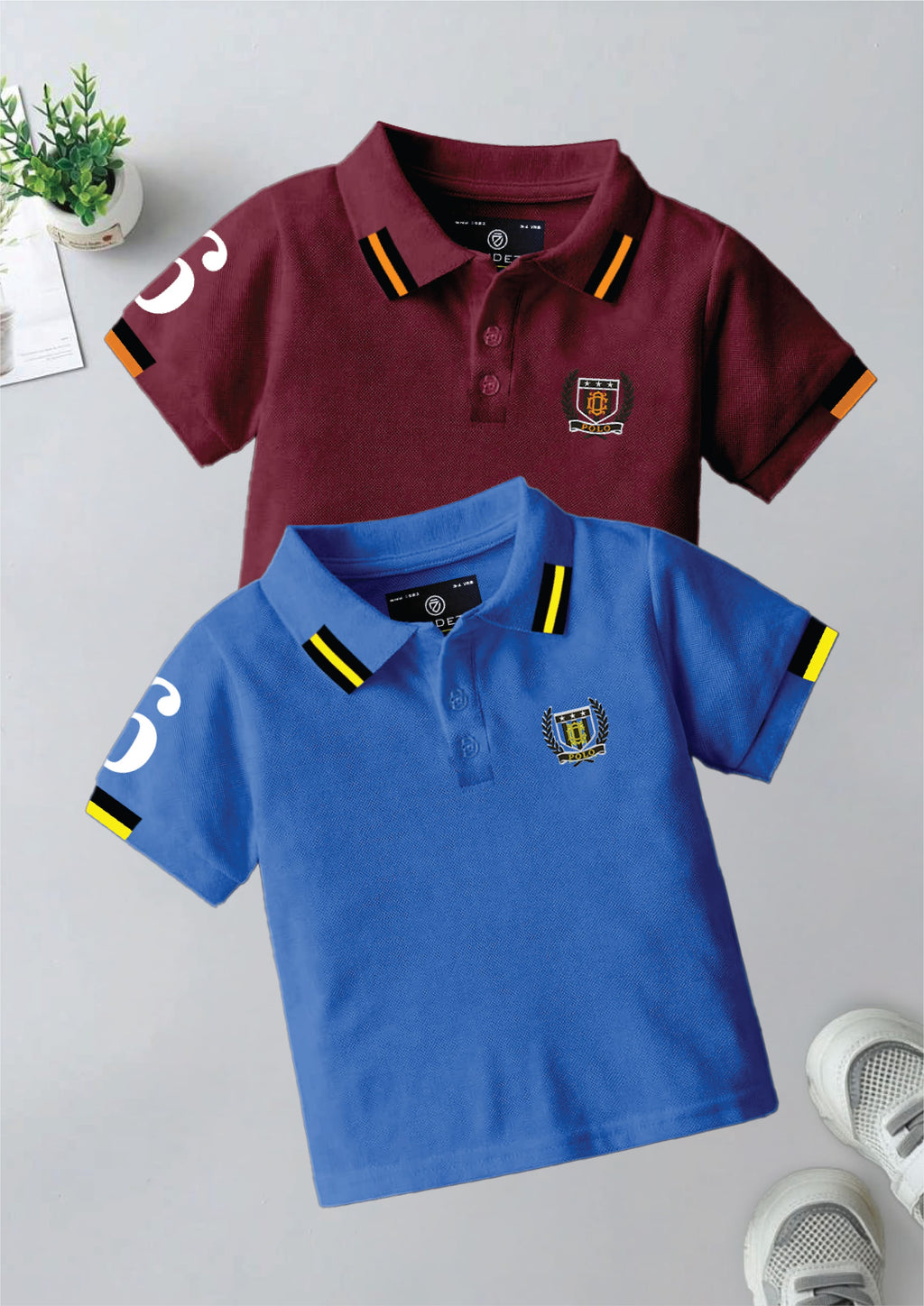 CODEZ Boys Pack Of 2 Self Design Embroidered Polo Tshirts