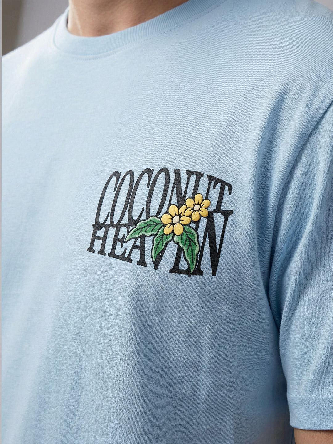 ARDEUR Men Printed Relaxed Fit Drop Shoulder T-Shirt - Sky Blue
