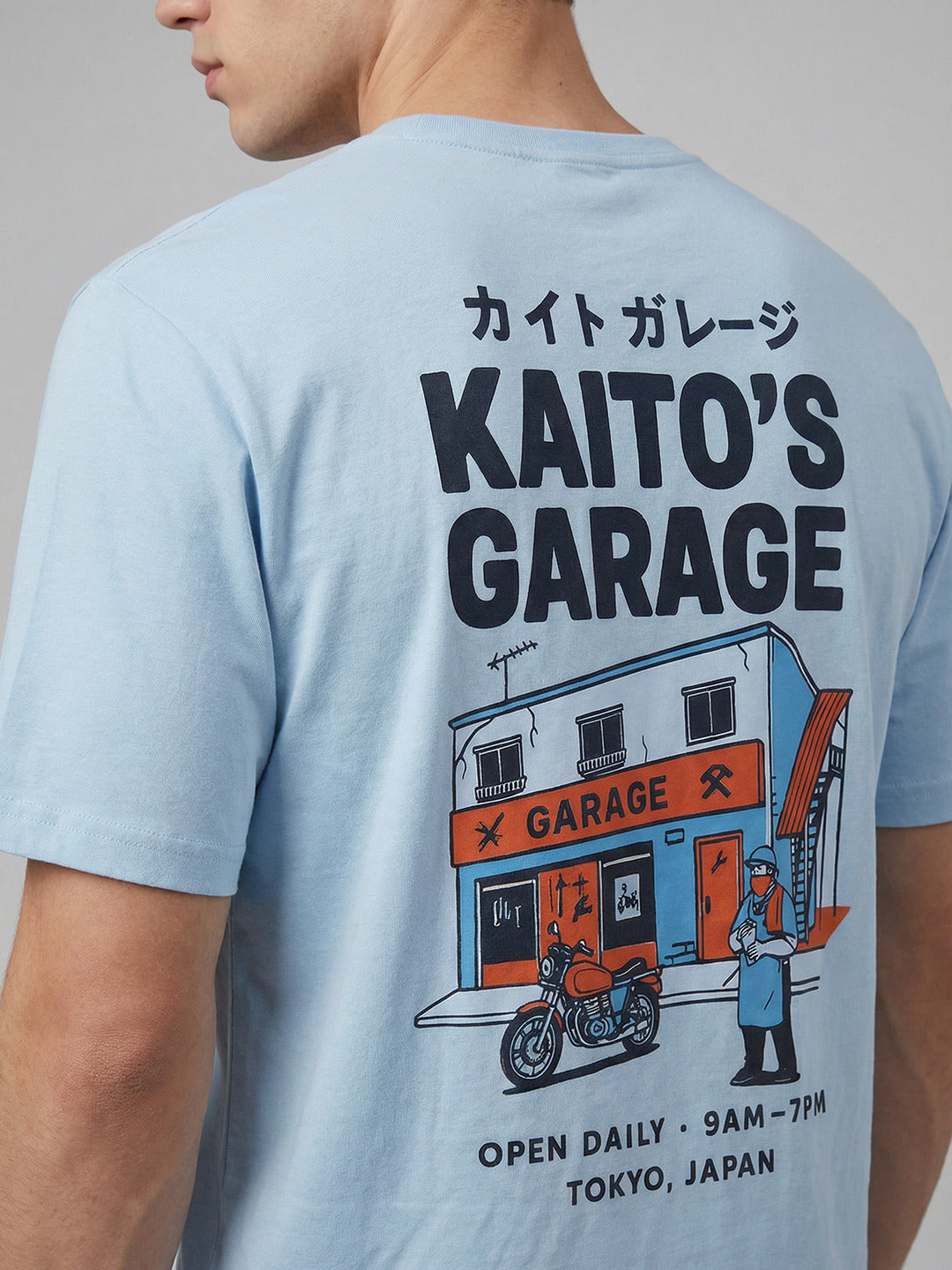 ARDEUR Men Graphic Printed Relaxed Fit Drop Shoulder T-Shirt - Sky Blue