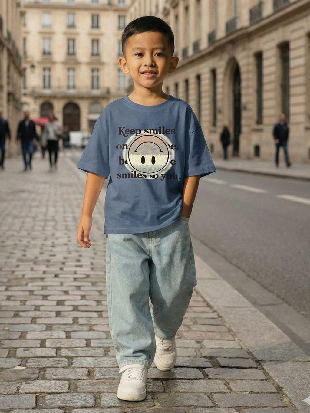 CODEZ Boys Blue Graphic Print Relaxed Fit Drop Shoulder T-Shirt