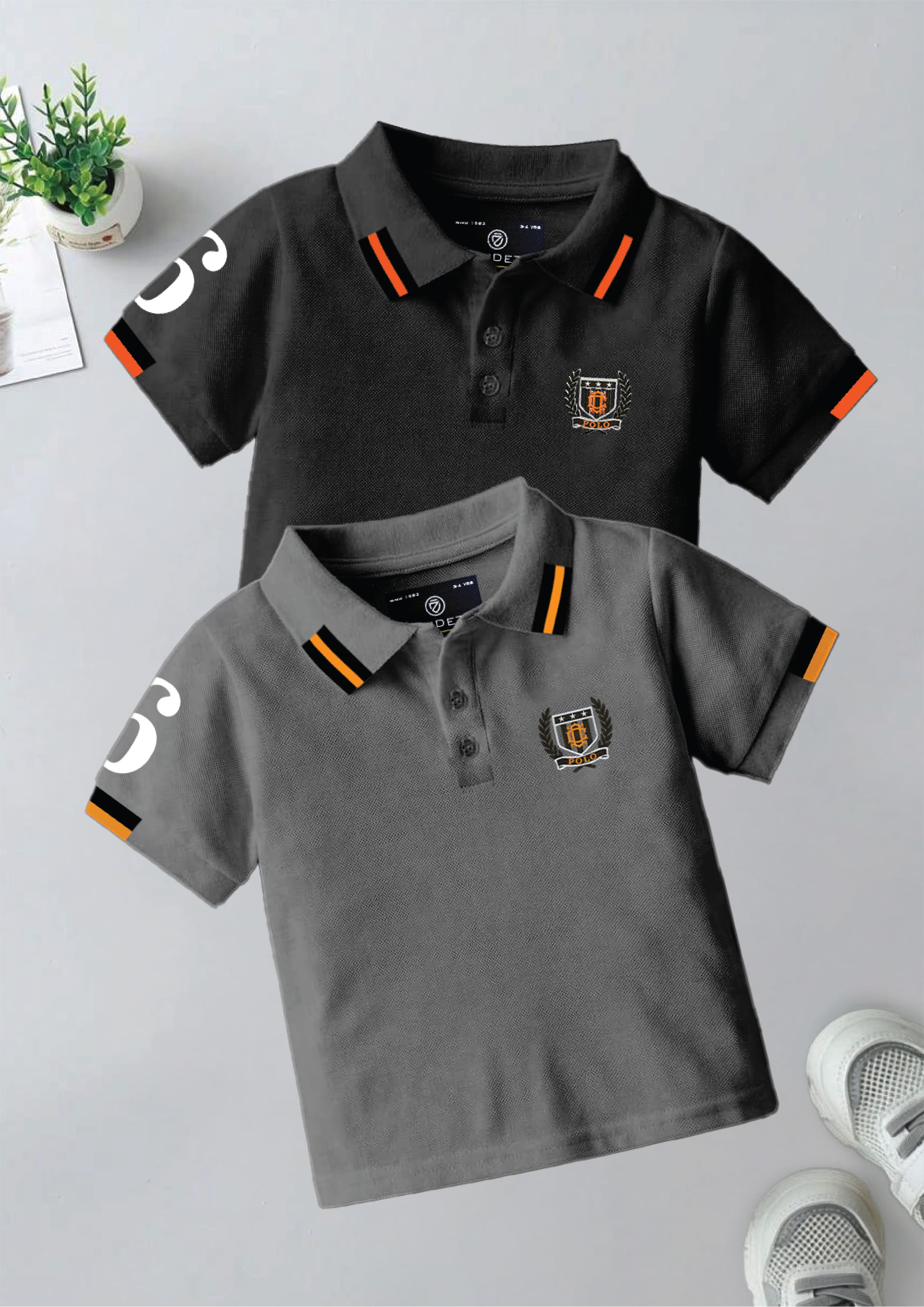 CODEZ Boys Pack Of 2 Self Design Embroidered Polo Tshirts