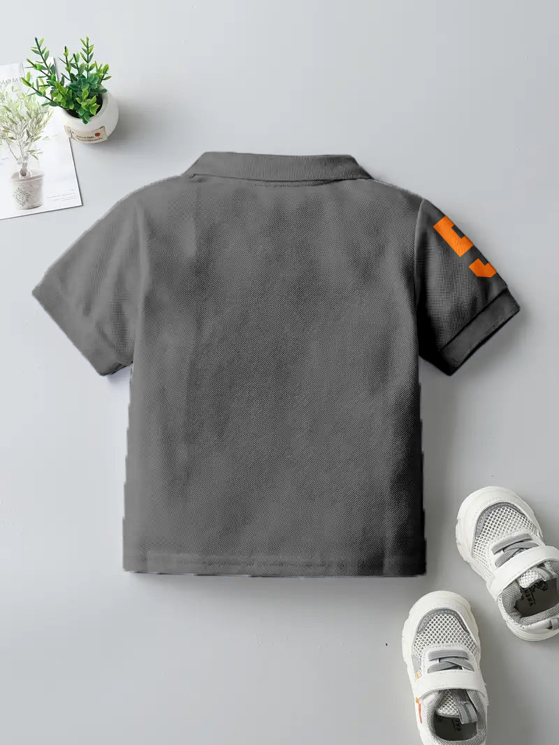 CODEZ Boys Steel Grey Embroidered Pique Polo Collar T-Shirt