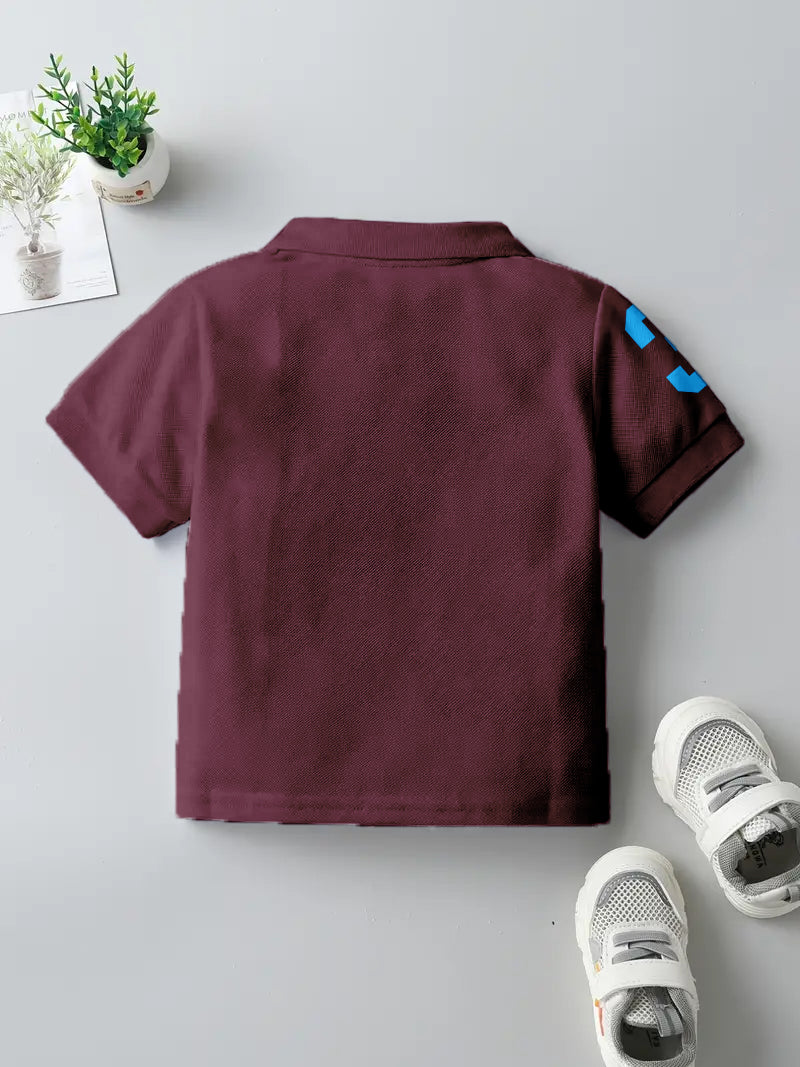 CODEZ Boys Maroon Embroidered Pique Polo Collar T-Shirt