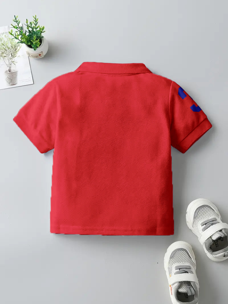 CODEZ Boys Red Embroidered Pique Polo Collar T-Shirt