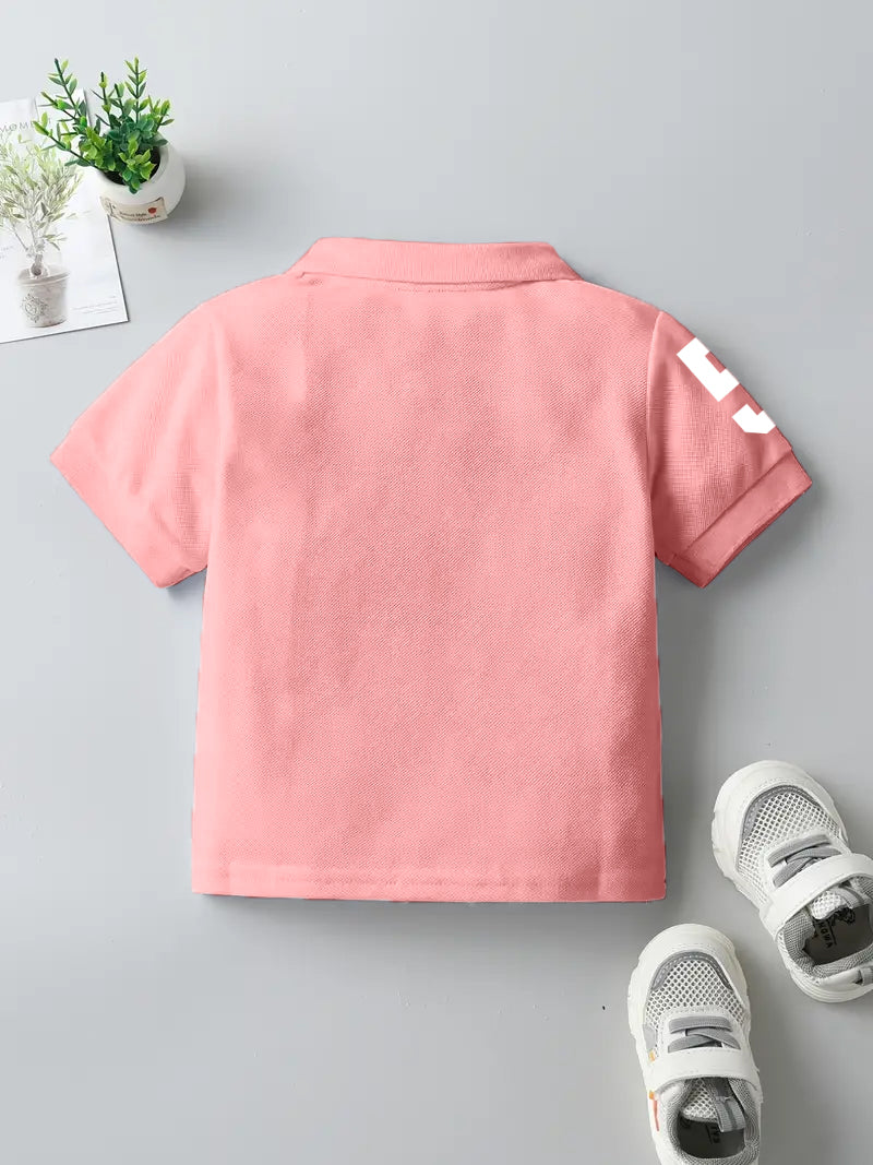 CODEZ Boys Peach Embroidered Pique Polo Collar T-Shirt