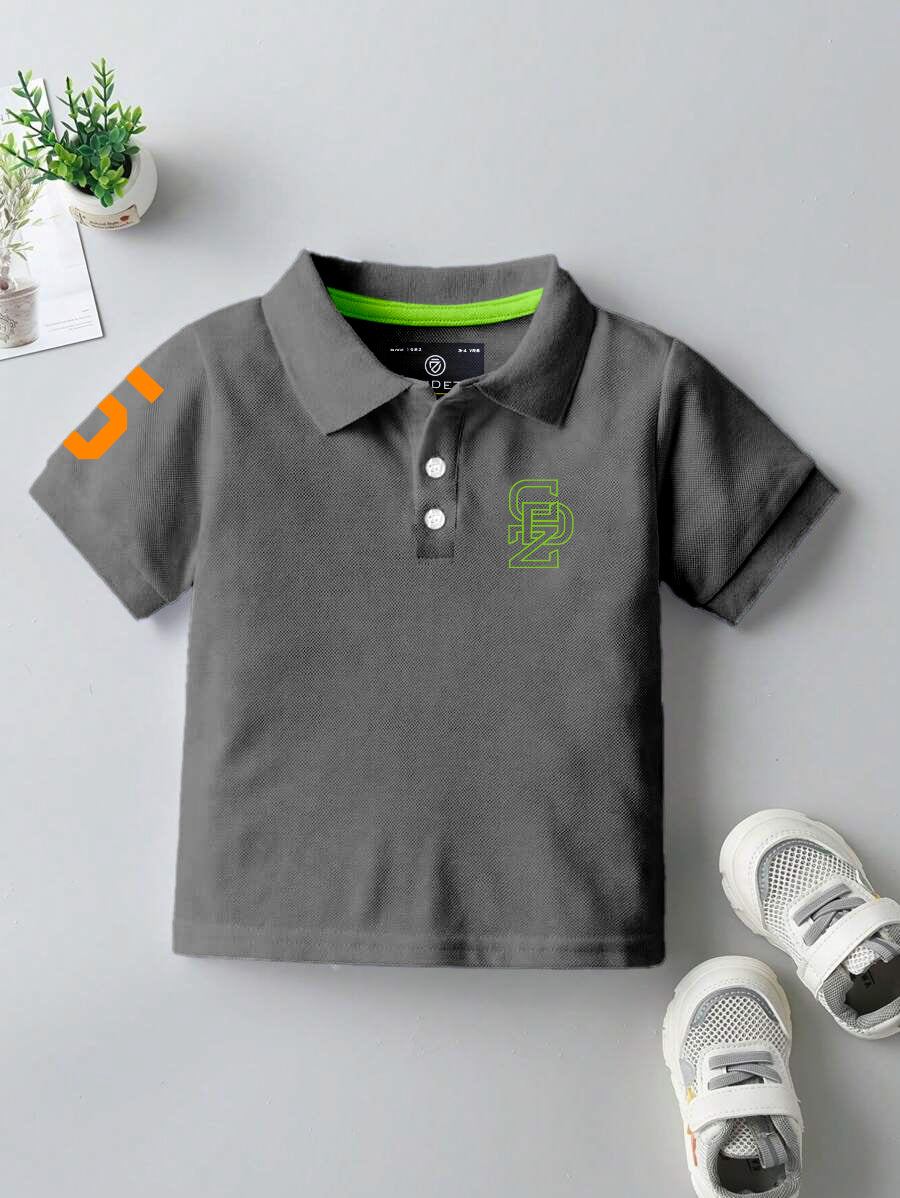 CODEZ Boys Steel Grey Embroidered Pique Polo Collar T-Shirt