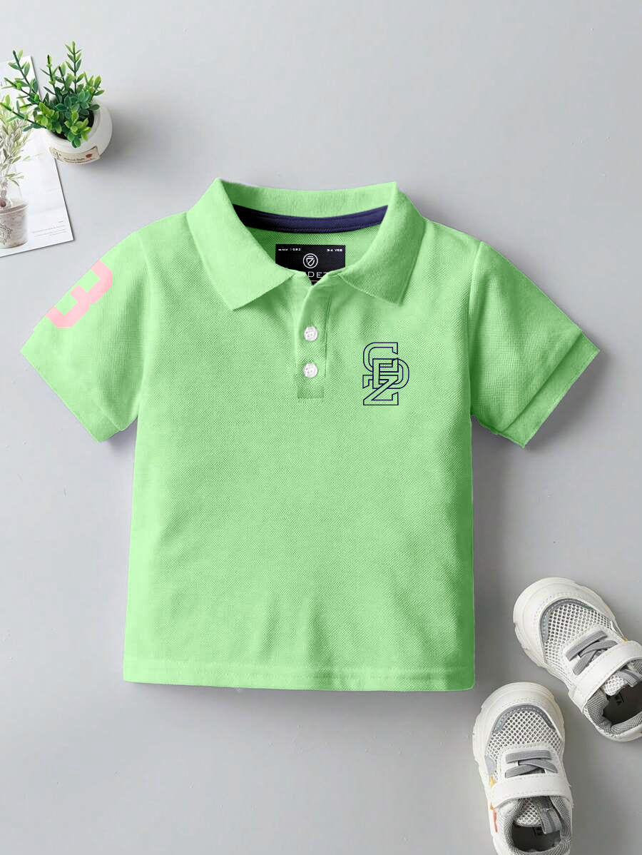 CODEZ Boys Green Embroidered Pique Polo Collar T-Shirt