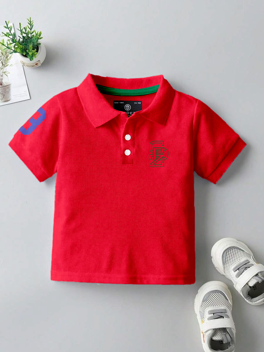 CODEZ Boys Red Embroidered Pique Polo Collar T-Shirt