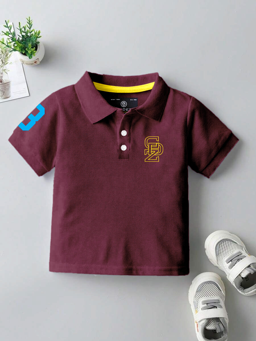 CODEZ Boys Maroon Embroidered Pique Polo Collar T-Shirt
