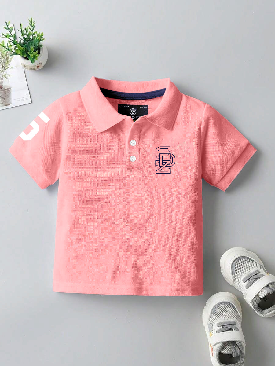 CODEZ Boys Peach Embroidered Pique Polo Collar T-Shirt