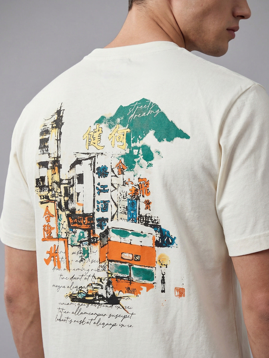 ARDEUR Men Graphic Printed Relaxed Fit Drop Shoulder T-Shirt - Off White-4