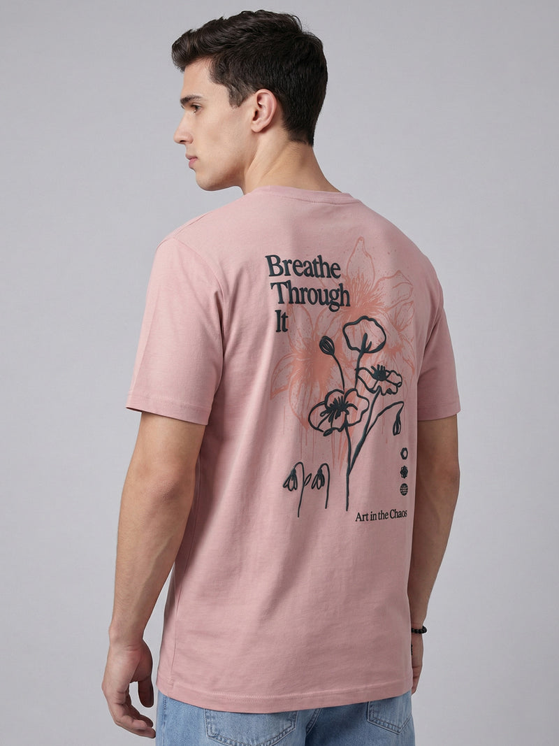 men's oversized t-shirt - ARDEUR Men Graphic Printed Relaxed Fit Drop Shoulder T-Shirt - Pop Pink-2, back view
