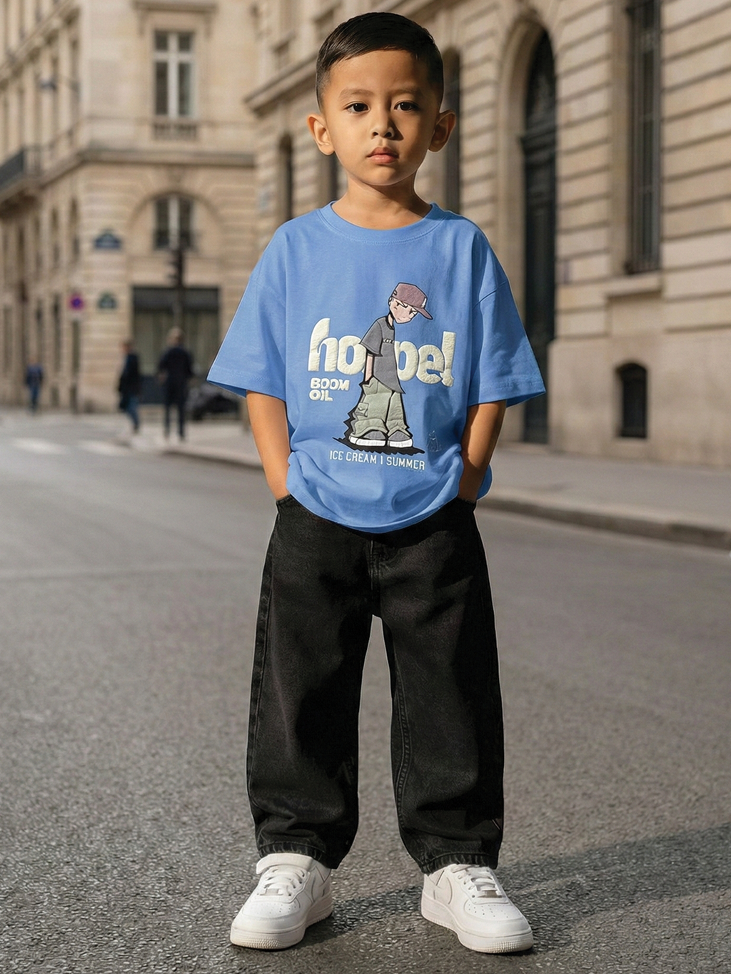 CODEZ Boys Light Blue Graphic Print Relaxed Fit Drop Shoulder T-Shirt